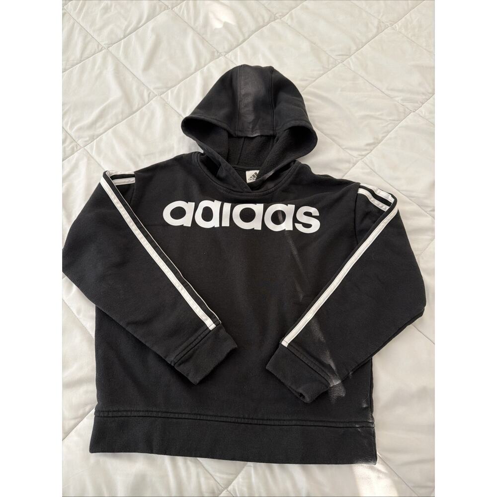 Adidas Sweater Youth Large (14) Black Casual Pullover Hoodie Sweatshirt Kids